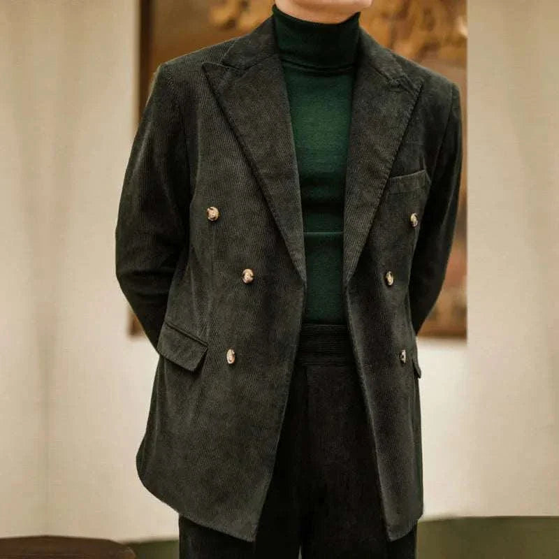 Wedding corduroy double breast suit in high-quality polyester, stylish and sophisticated design.