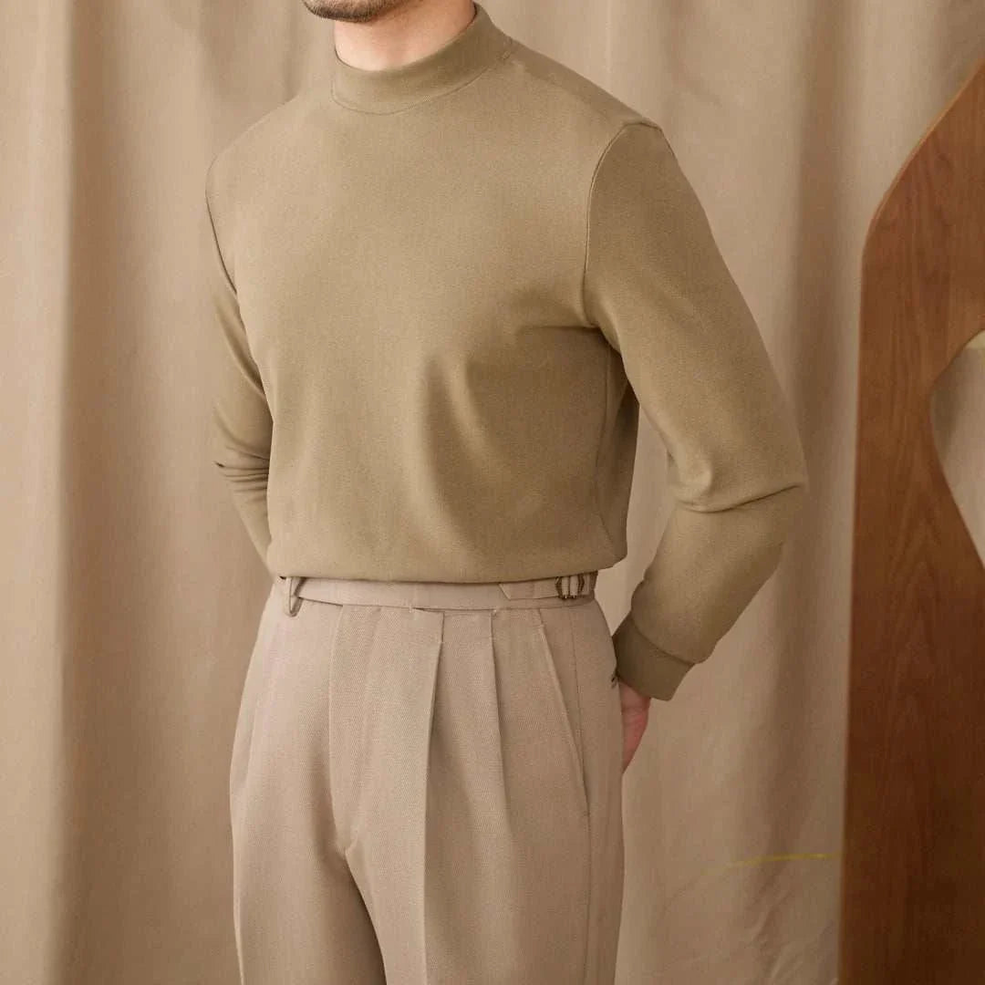 Soft half turtleneck sweater in neutral color for men, ideal for comfort and style.