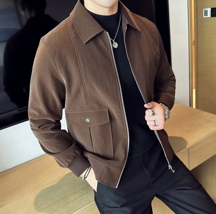 VINCENT casual jacket in coffee color, men's faux leather, stylish and warm.