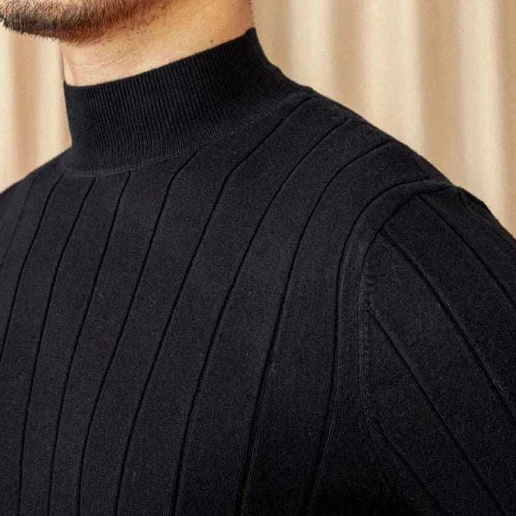 Black autumn turtleneck premium sweater for men made from wool blend.