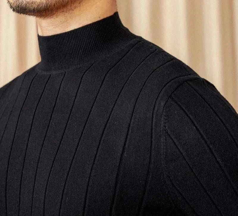 Black autumn turtleneck premium sweater for men made from wool blend.