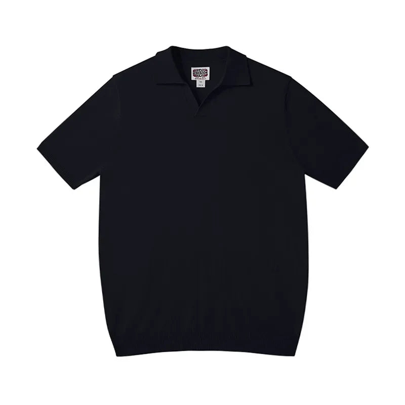 Vintage silk polo t-shirt in black, luxury casual wear.