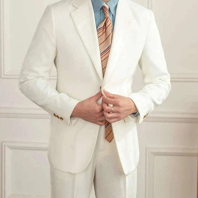 Wedding 2 piece premium suit in white, tailored fit, elegant design for special occasions.