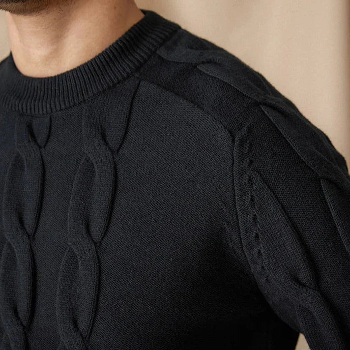 Round neck vintage sweater made from cotton and wool blend, perfect for winter warmth and style.