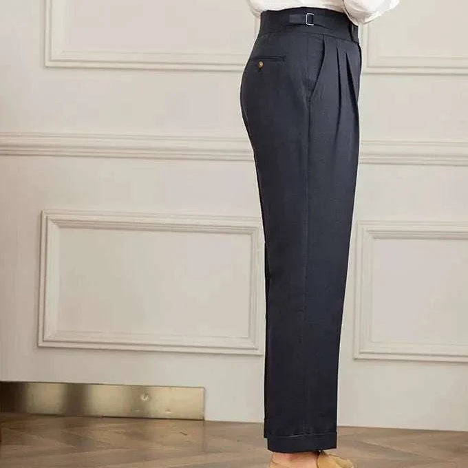 Antonios Naples cotton-linen pants, full-length, smart casual style.