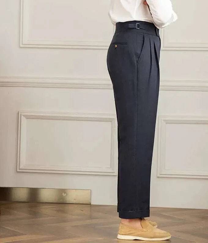 Antonios Naples cotton-linen pants, full-length, smart casual style.