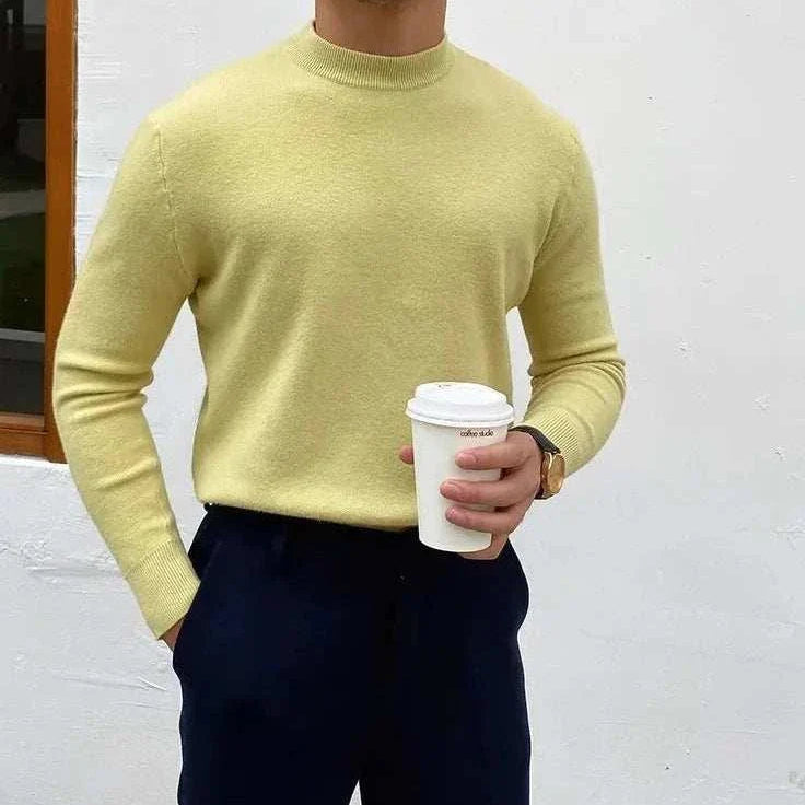 Korean smart casual sweater in apricot, men's wool solid pattern.