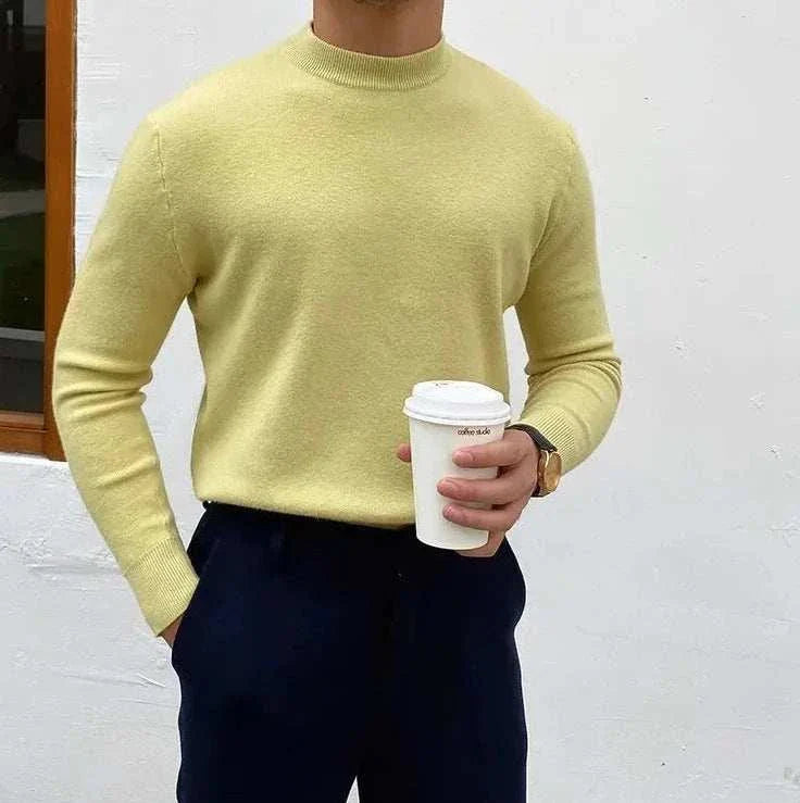 Korean smart casual sweater in apricot, men's wool solid pattern.