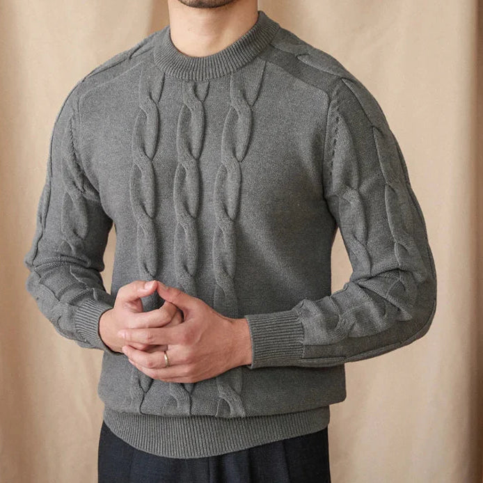 Round neck vintage sweater for men in gray wool blend, perfect for winter.