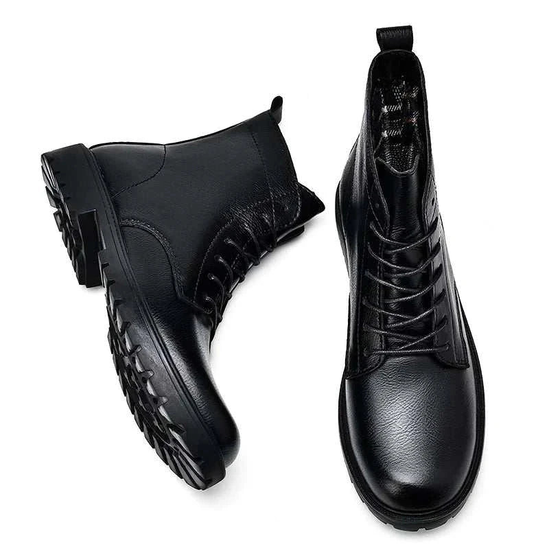 Winter retro genuine leather boots with durable rubber soles.