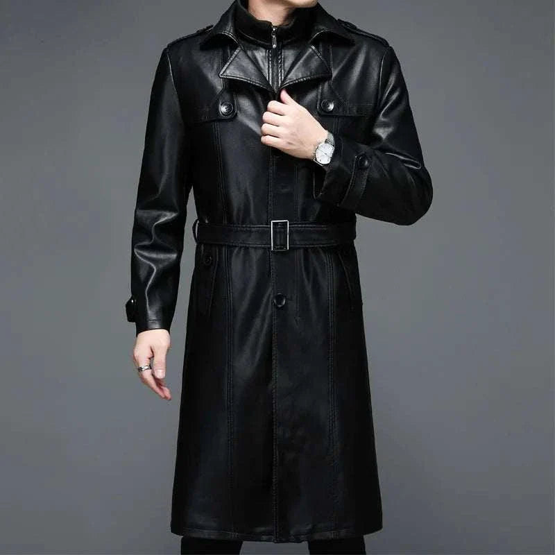 Men's Matrix long coat made from polyester and ecological leather, ideal for autumn and winter fashion.