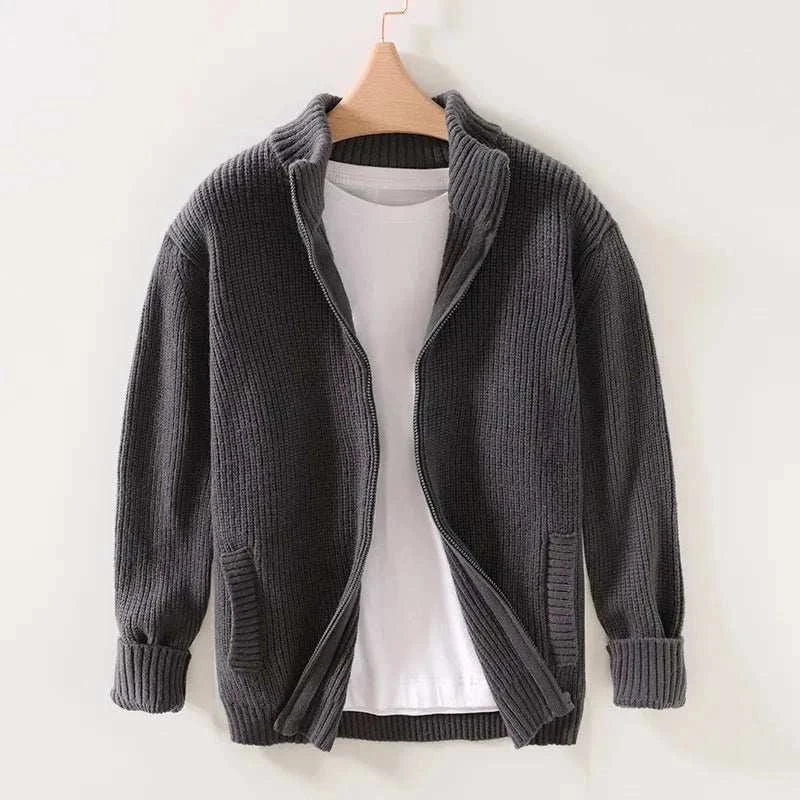 Men's autumn stand collar zipper jacket in high-quality polyester.