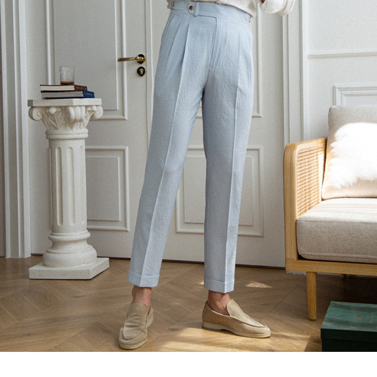 Italian Old Money Trousers in light gray, smart casual style, tailored fit with subtle taper, premium polyester, ideal for formal and daily wear.