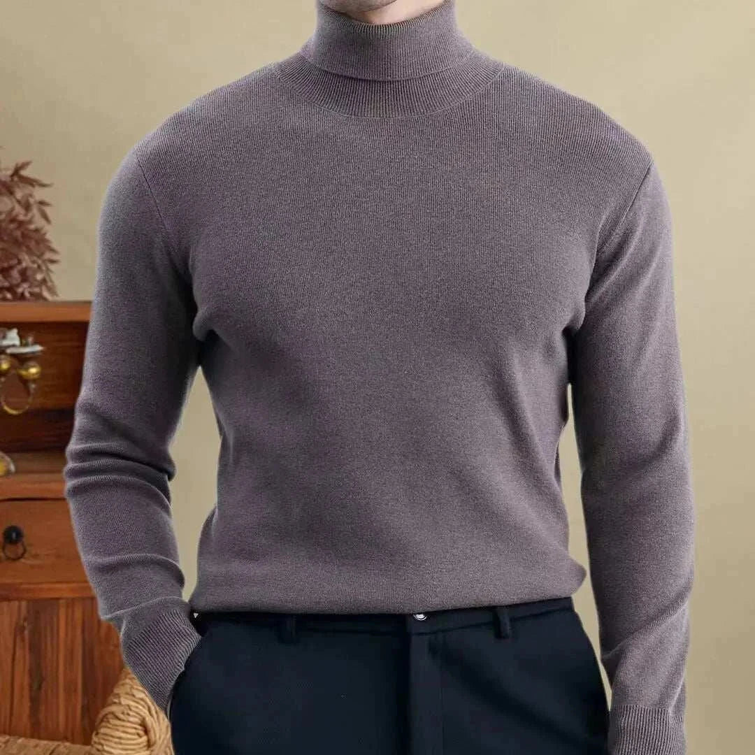 Men's high-turtleneck classic sweater in wool and lyocell, grey color.