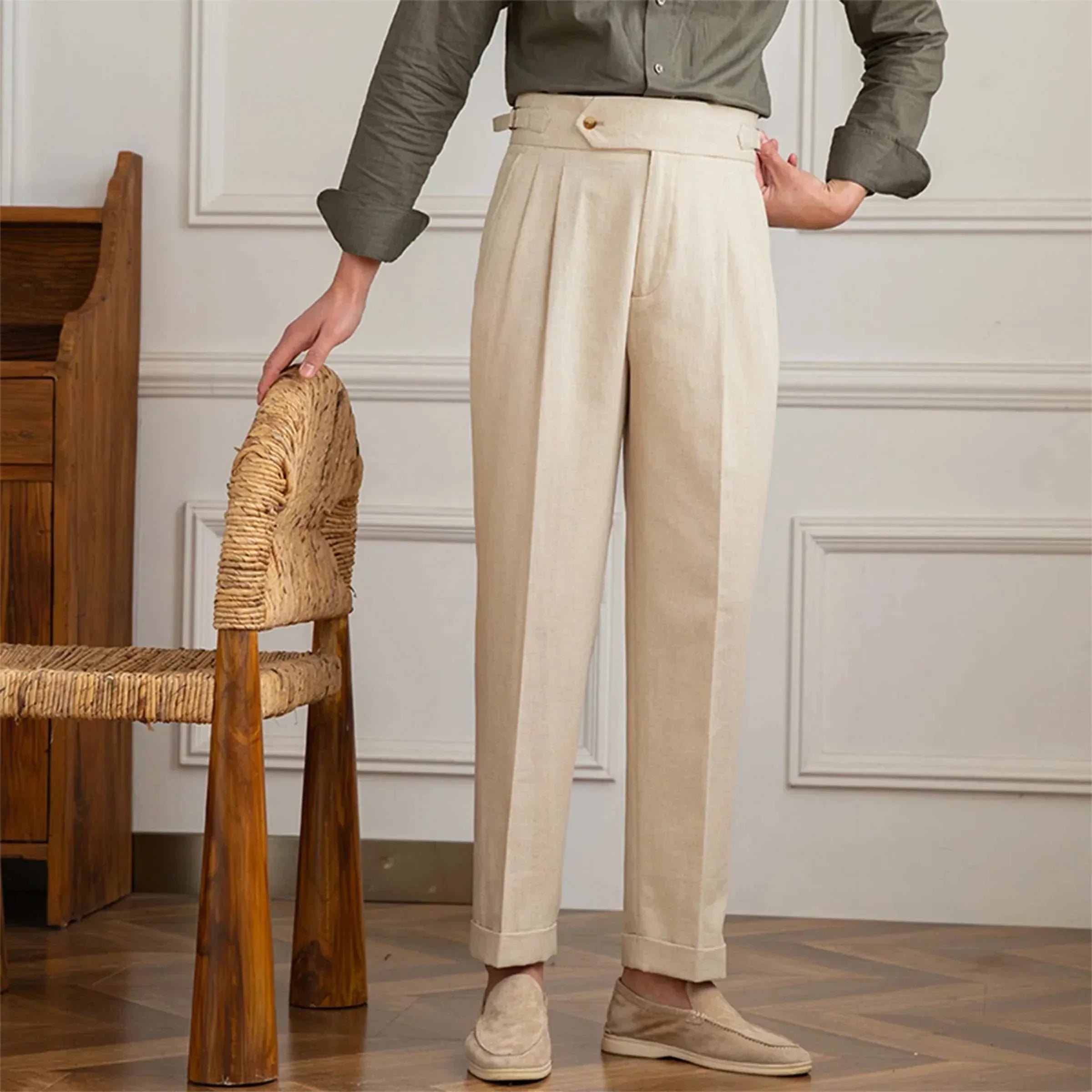 Antonios Naples cotton-linen pants in a smart casual style.