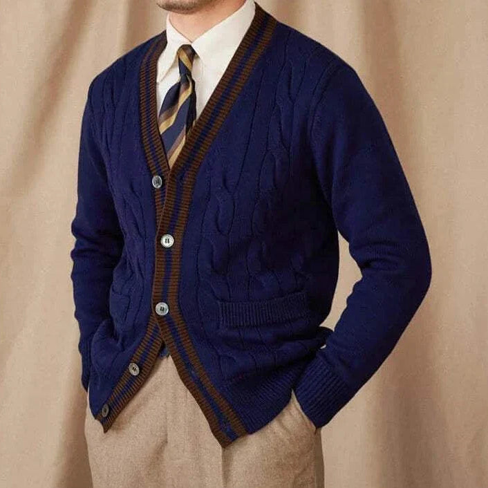 Antonios twisted knit cardigan in Italian vintage style, men's wool sweater.