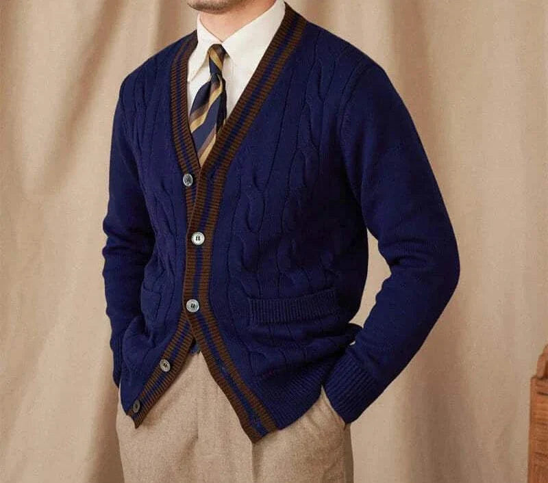 Antonios twisted knit cardigan in Italian vintage style, men's wool sweater.