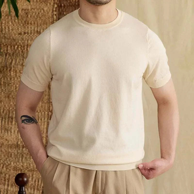 Luxury o-neck collar summer t-shirt for men in virgin cotton, solid pattern.