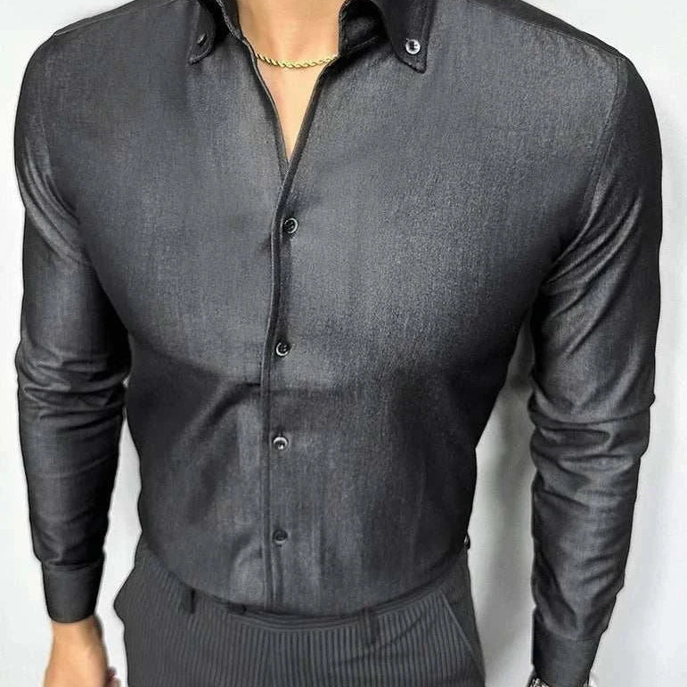 Office outfit suit long sleeve shirt for men in black, elegant and breathable.