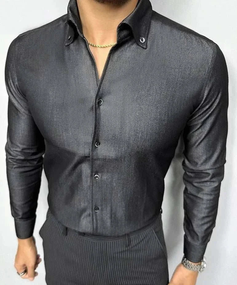 Office outfit suit long sleeve shirt for men in black, elegant and breathable.