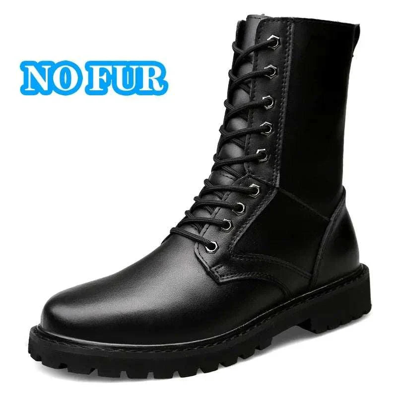 Genuine leather motorcycle boots with durable rubber sole.