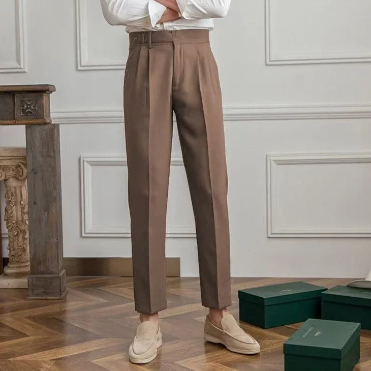 Antonios draped suit pants showcasing Korean-inspired elegance in a smart casual style.