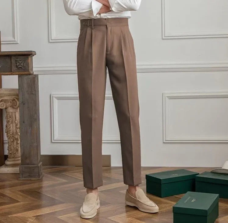 Antonios draped suit pants showcasing Korean-inspired elegance in a smart casual style.