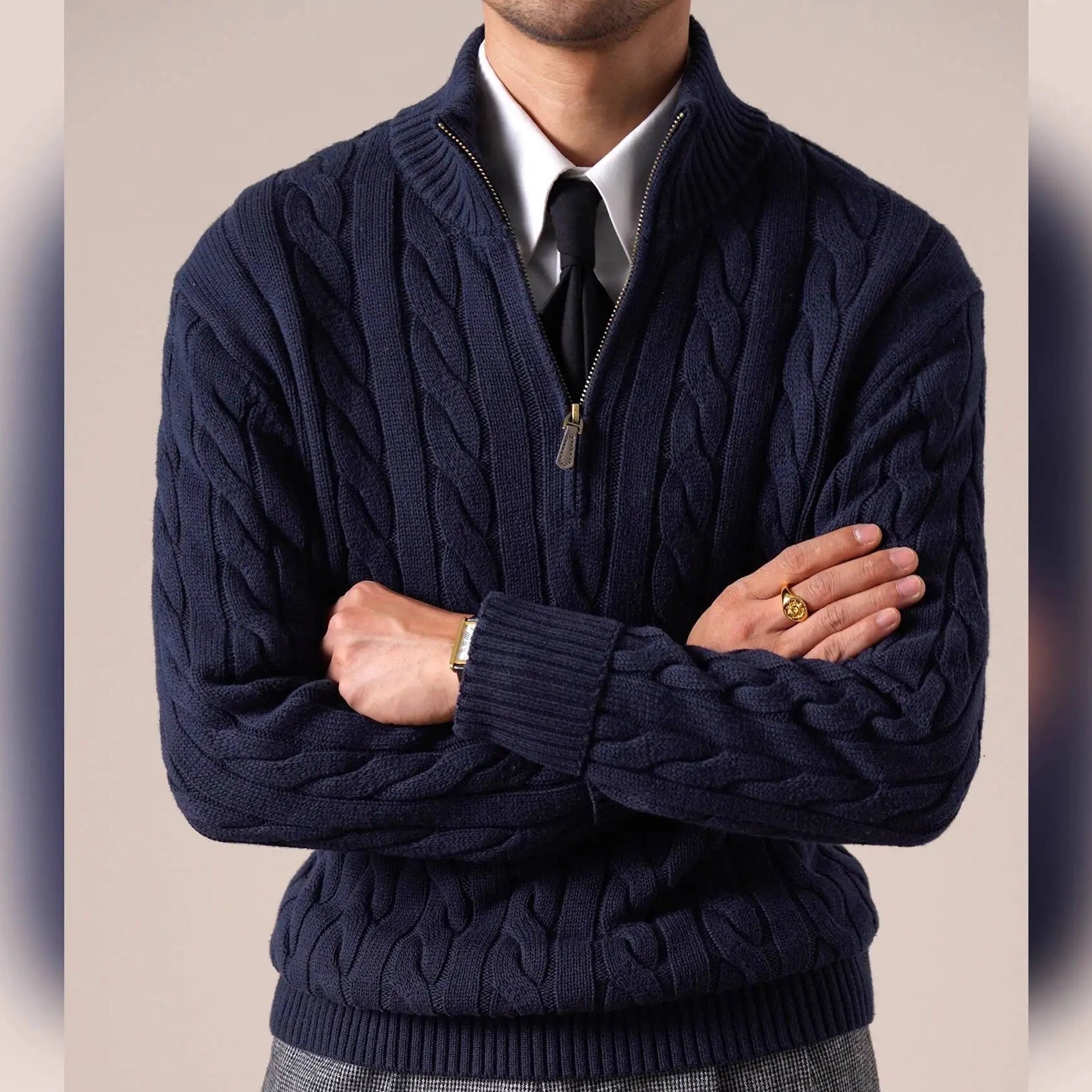 Half-zip long-staple cotton sweater