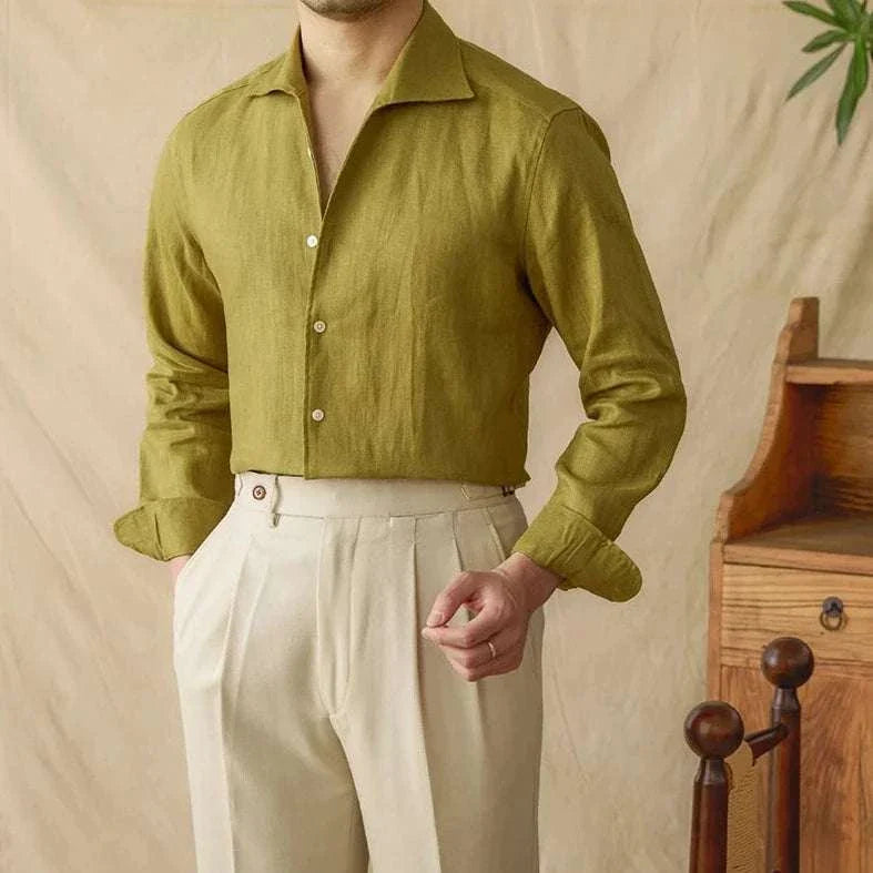Linen elegant long sleeve shirt for men in solid color.