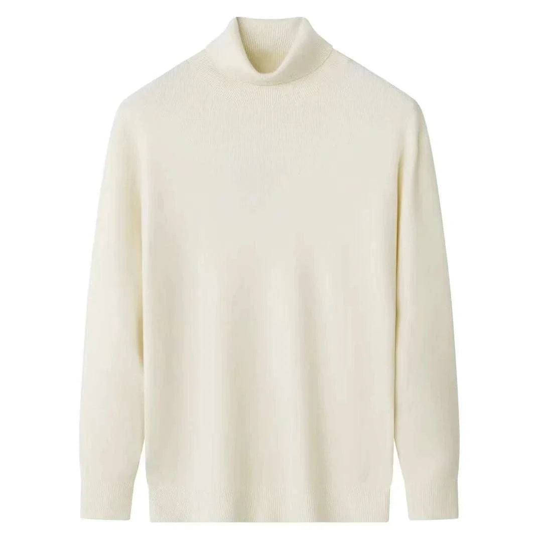 High-turtleneck classic sweater in soft wool and lyocell, men’s cozy fit.