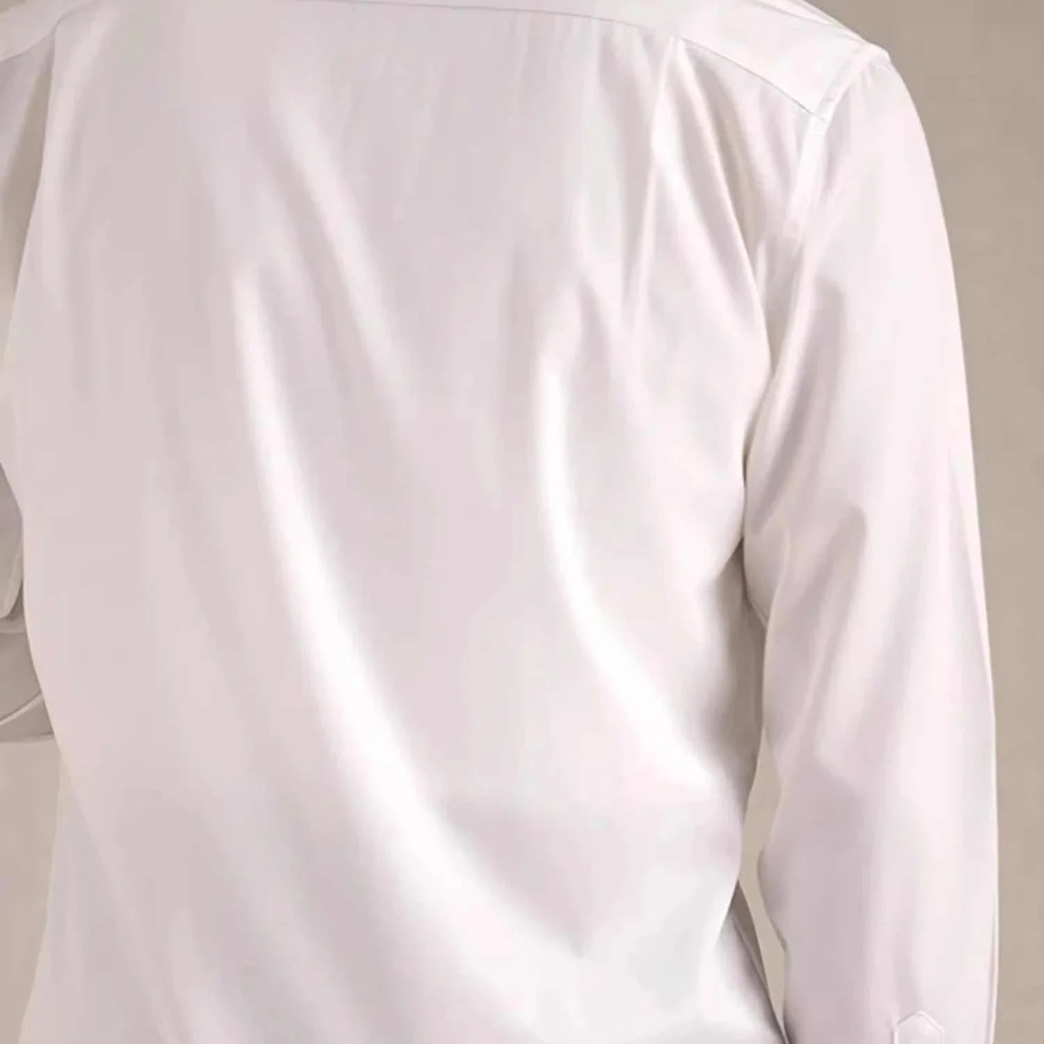 Men's party tuxedo long sleeve shirt, white polyester material, elegant design.