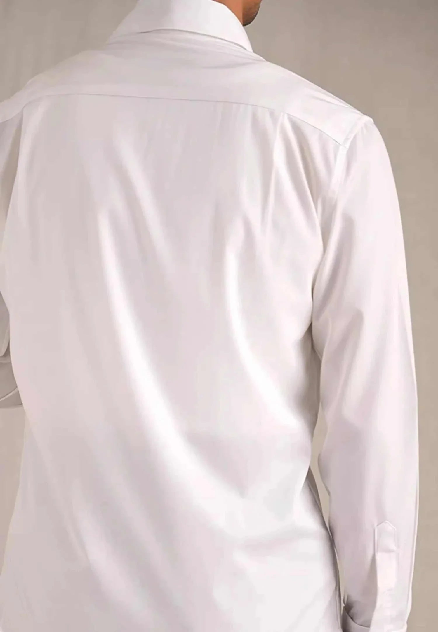 Men's party tuxedo long sleeve shirt, white polyester material, elegant design.
