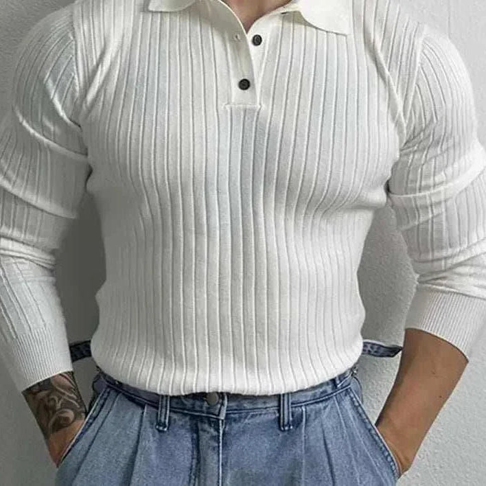 Muscle fit sweater in white cotton blend, perfect for men.