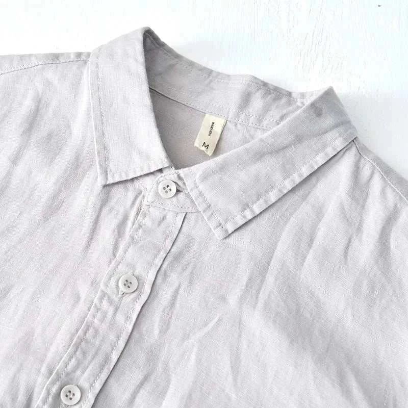 Italian pure linen long-sleeve shirt for men, casual and elegant style, solid pattern.
