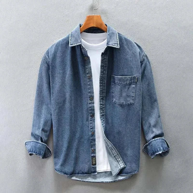 Retro vintage denim shirt for men, comfortable and stylish, ideal for spring/summer season.