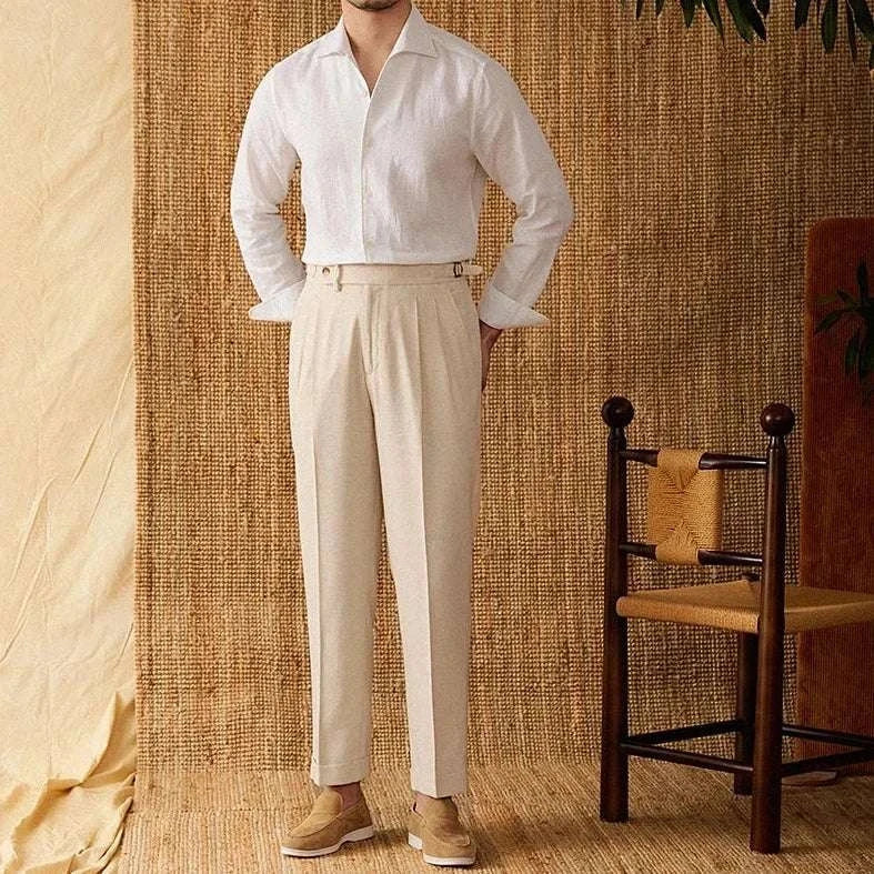 Linen elegant long sleeve shirt for men, perfect for casual or office wear.