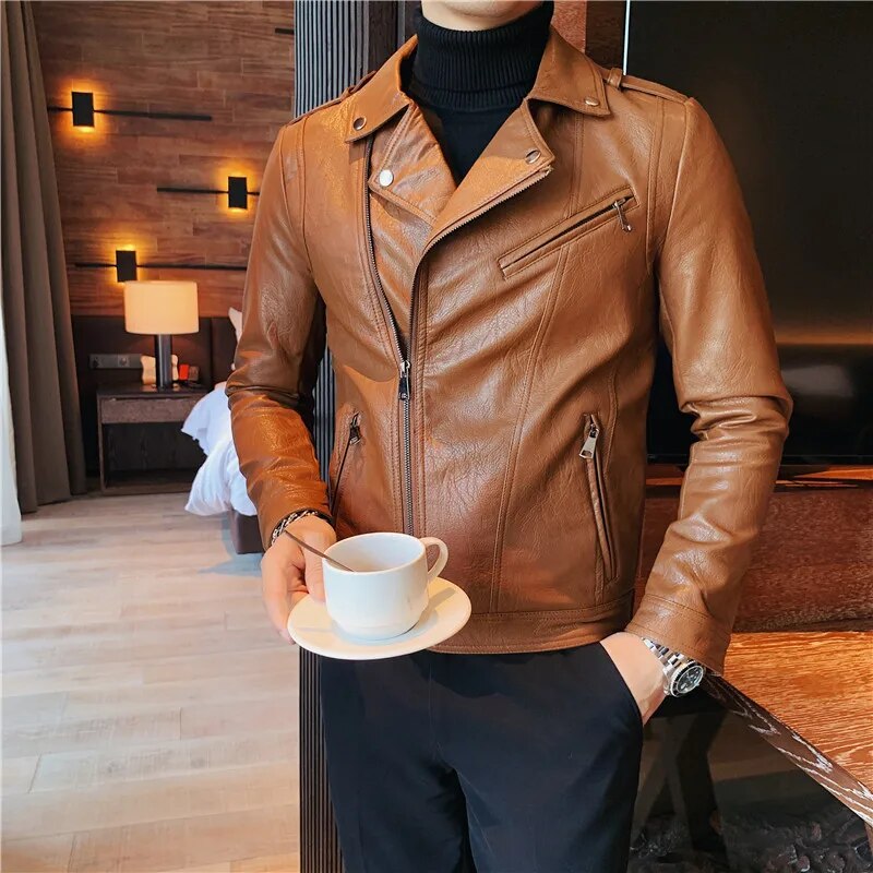 Men's ECO leather jacket in coffee color, eco-friendly and durable.