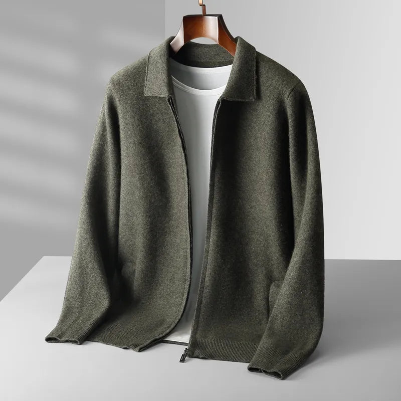 Men's Antonios Cashmere Cardigan in olive green, featuring a casual and smart casual style, made from cashmere and wool.