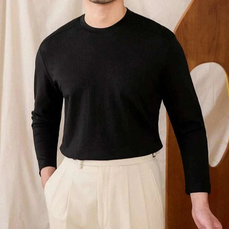 Slim fit smart casual premium black sweater for men, polyester-wool blend.