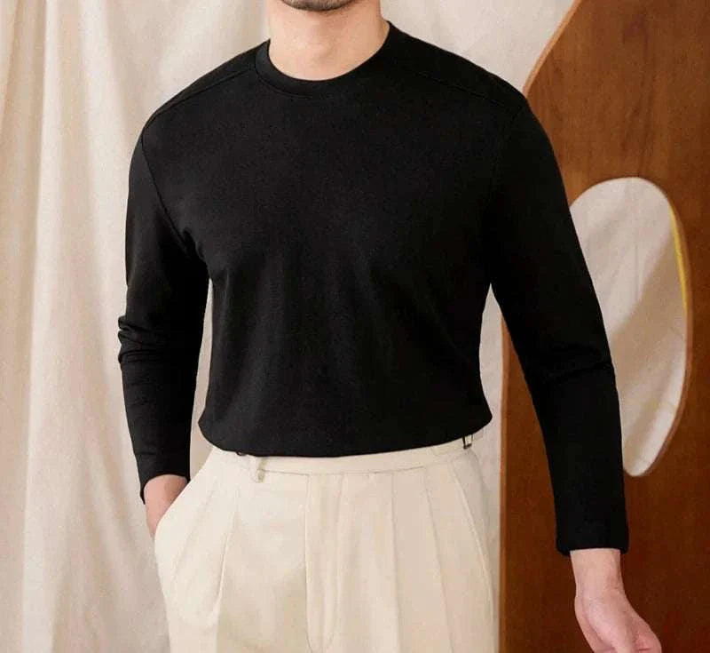 Slim fit smart casual premium black sweater for men, polyester-wool blend.