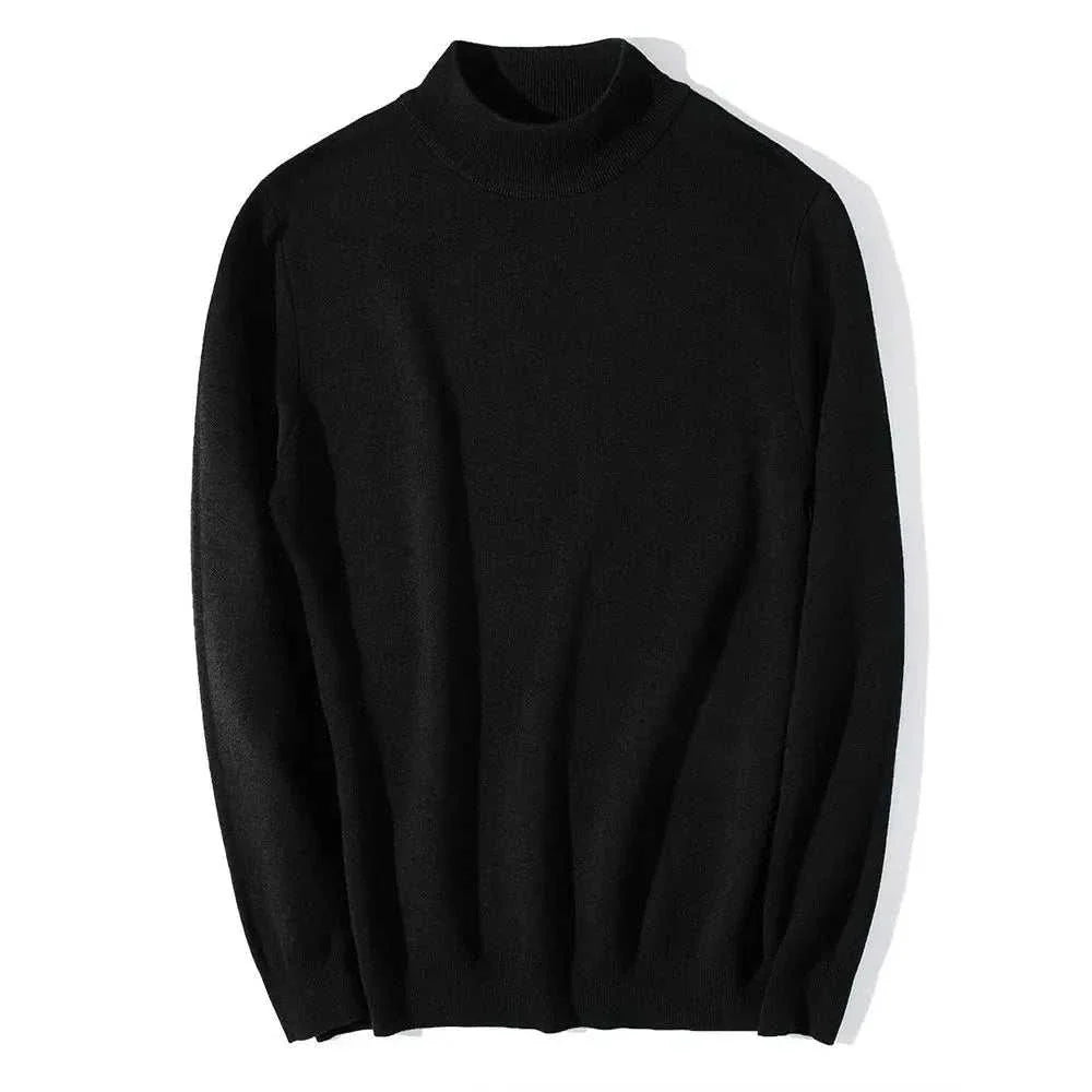 Winter half turtleneck sweater in black, cozy wool blend for men.