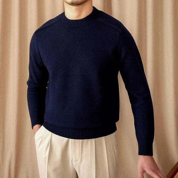 Japanese casual winter sweater, cotton-wool blend, stylish and warm men's fashion.