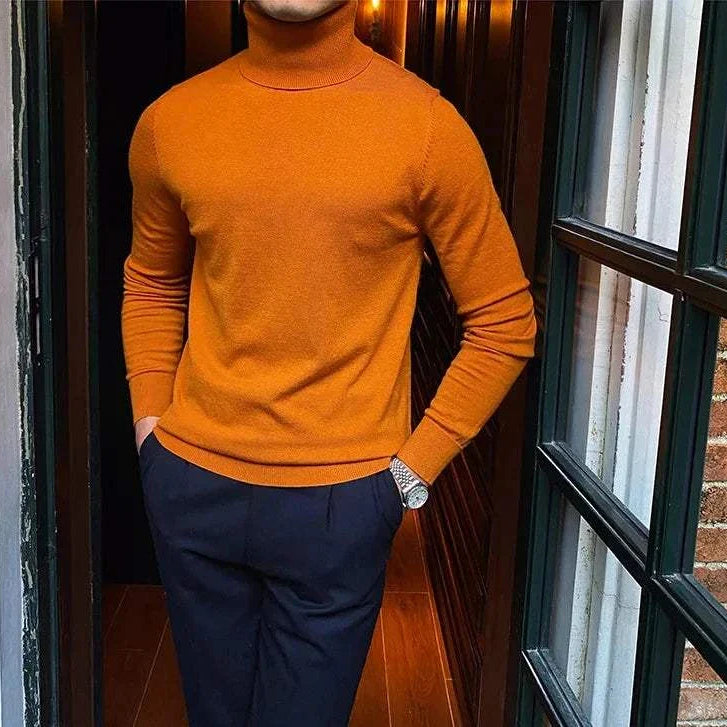 Antonios business turtleneck sweater in orange, perfect for office and meetings.