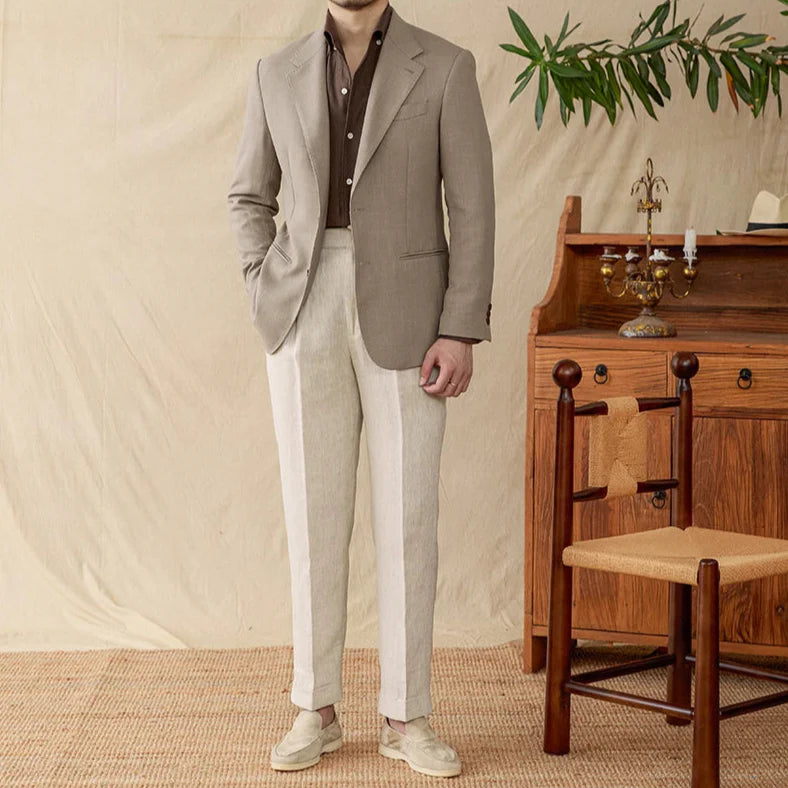 Men's stylish Business linen relaxation jacket in polyester; perfect for winter casual comfort.