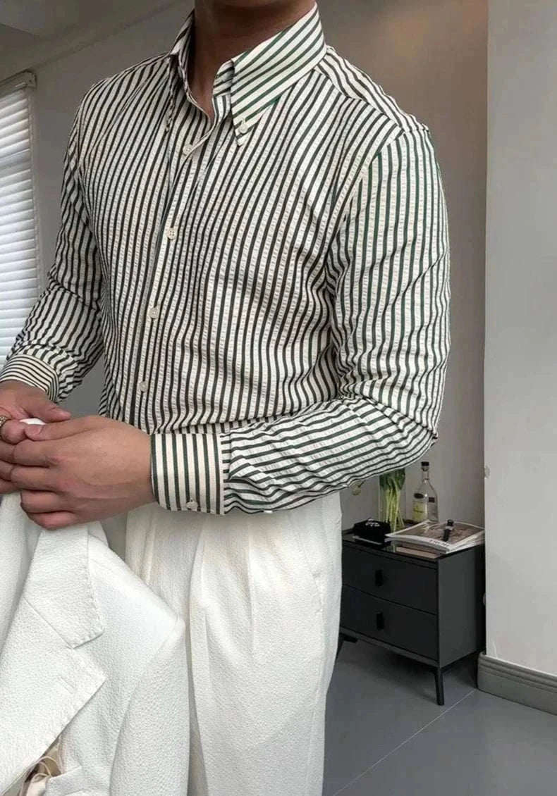 Antonios formal striped long sleeve shirt for men in a classic design with high-quality cotton and polyester.