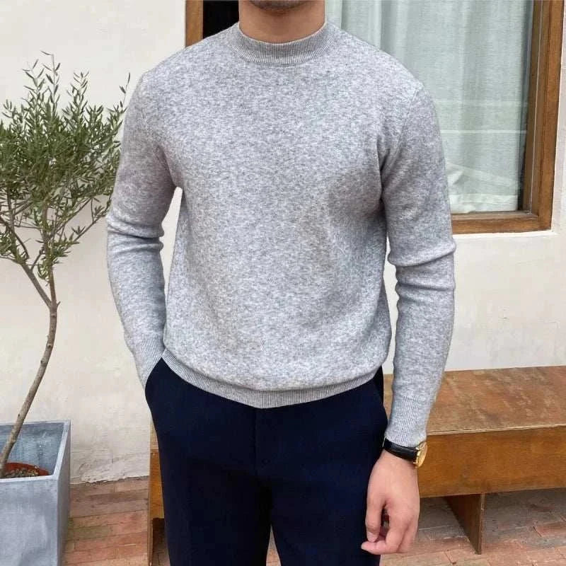 Korean smart casual sweater in light gray, made from premium wool, suitable for men.