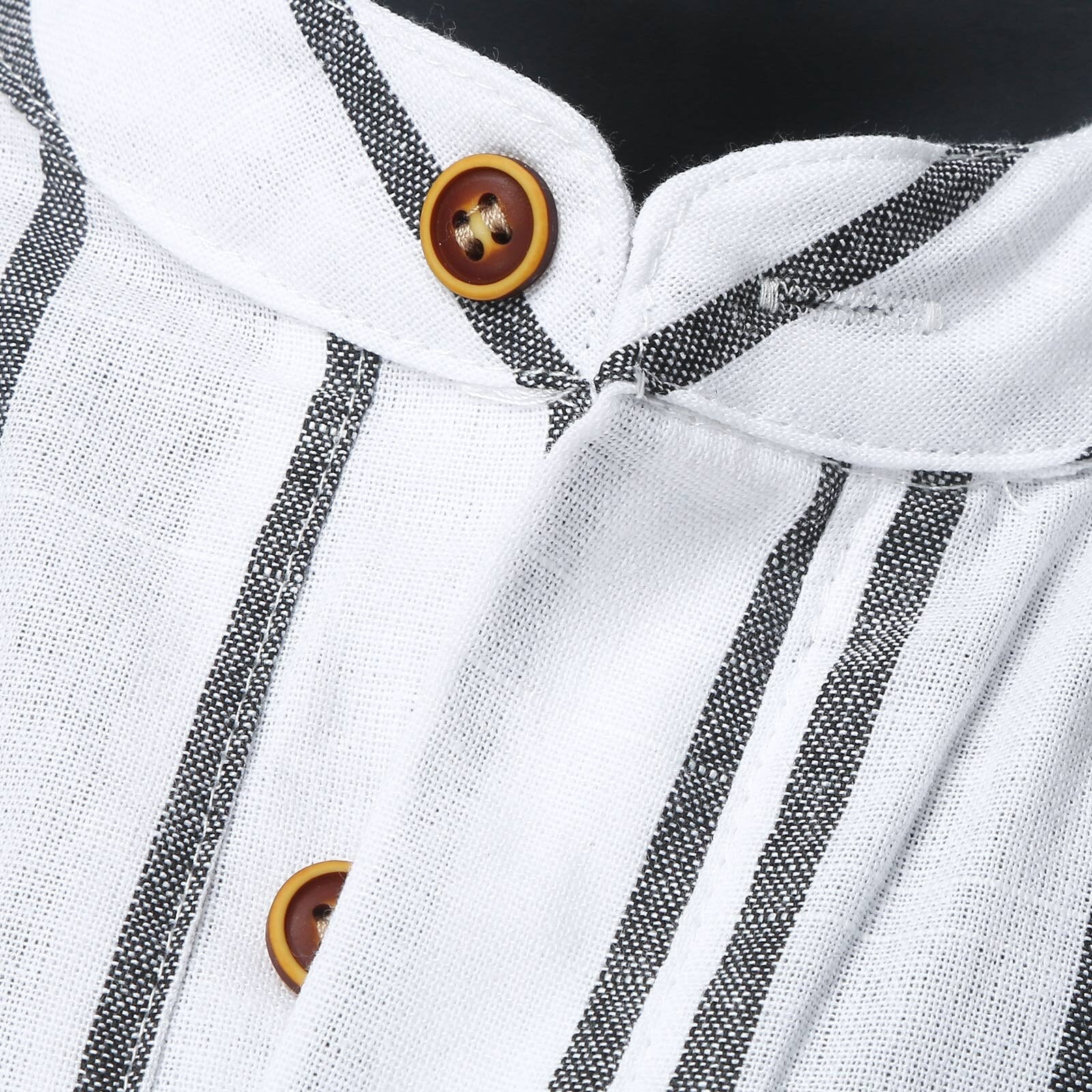 Close-up of Maurice Cotton Shirt showing striped pattern and button details.