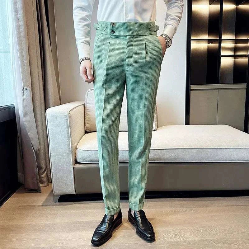 Men's suit formal office pants in green, elegant style, suitable for professional and formal events.