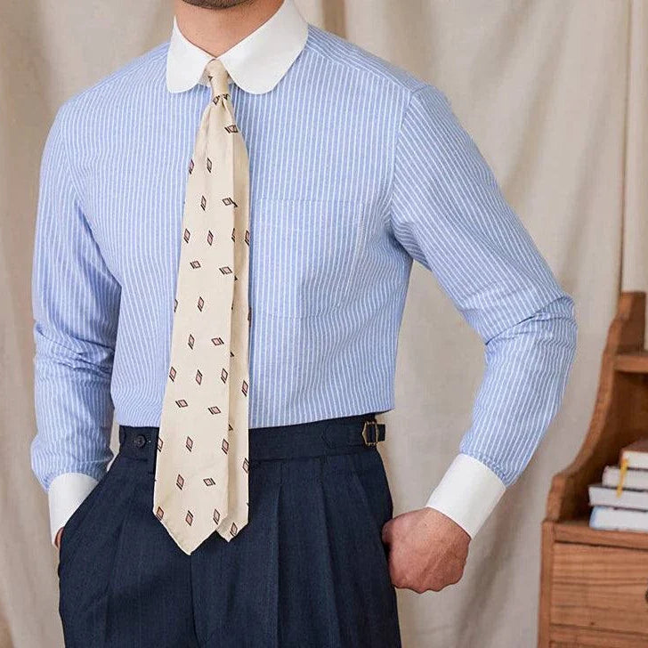 Antonios striped cotton business shirt, blue and white, men's office wear.