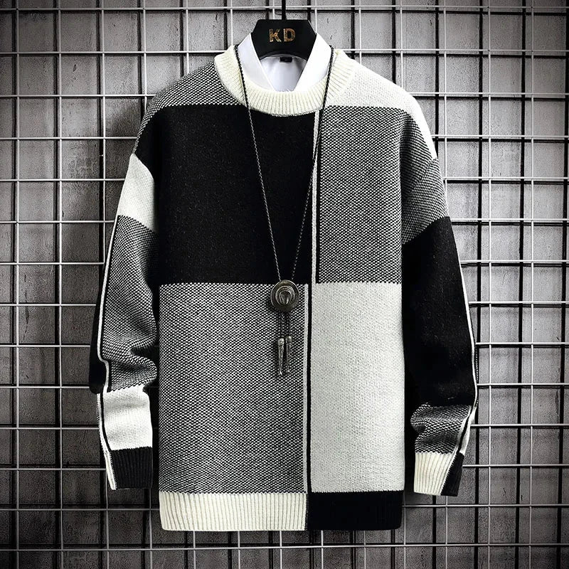 Classic black and white Norway sweater for men with elegant casual design.